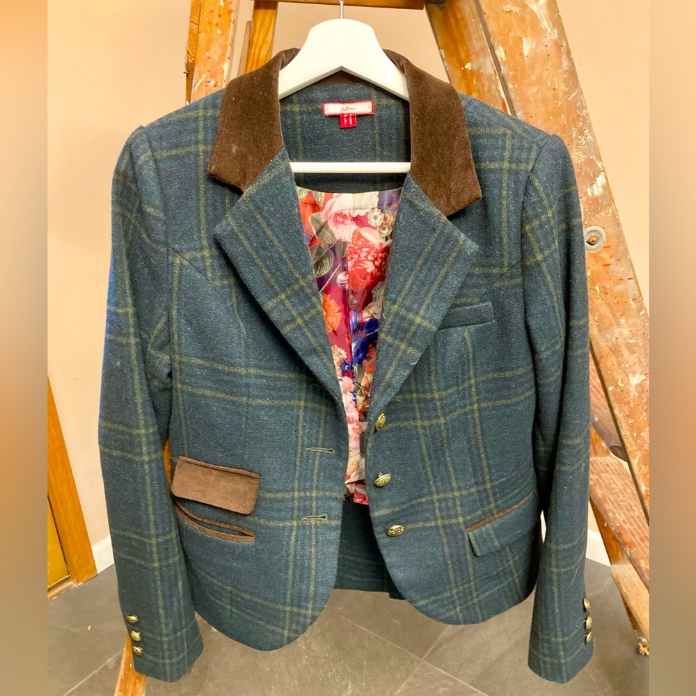 Joe Browns - Wool Blazer w/ pockets - green plaid - worn once! Women SZ 10 UK